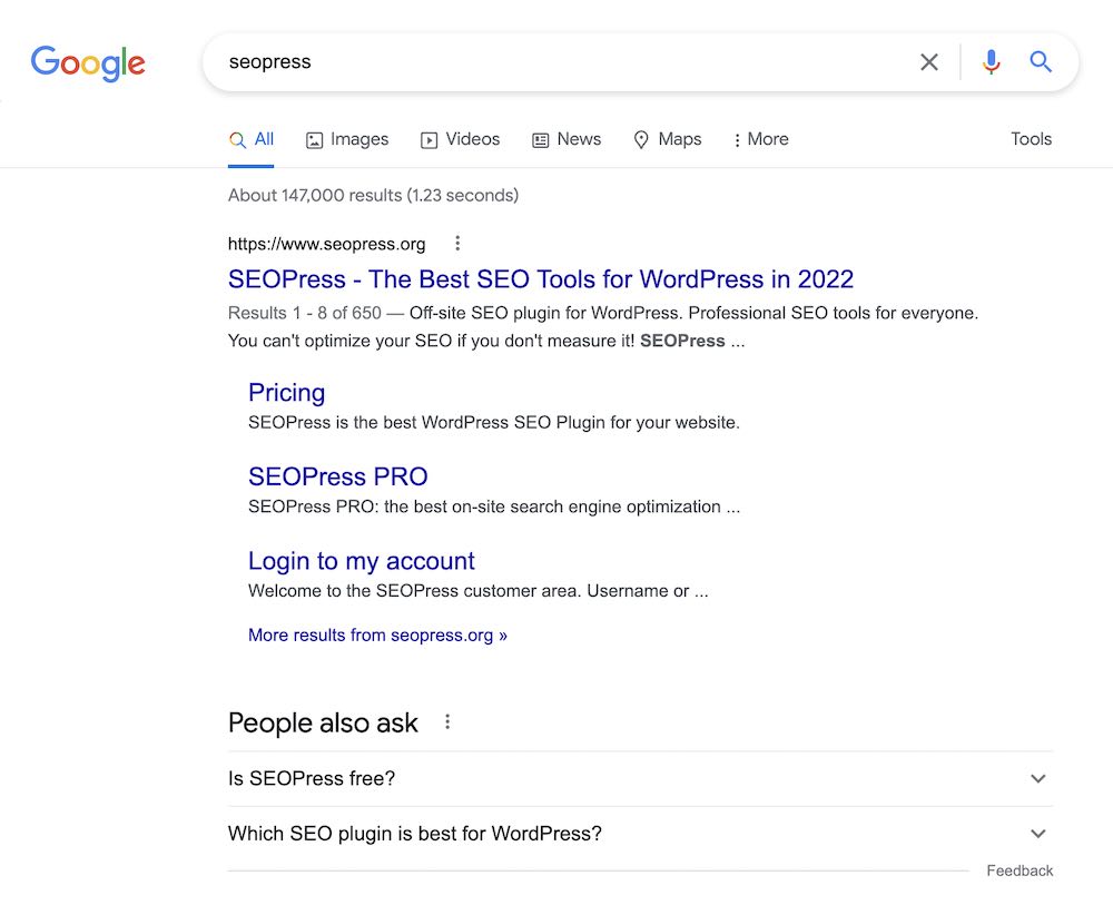 SEOPress dans Google