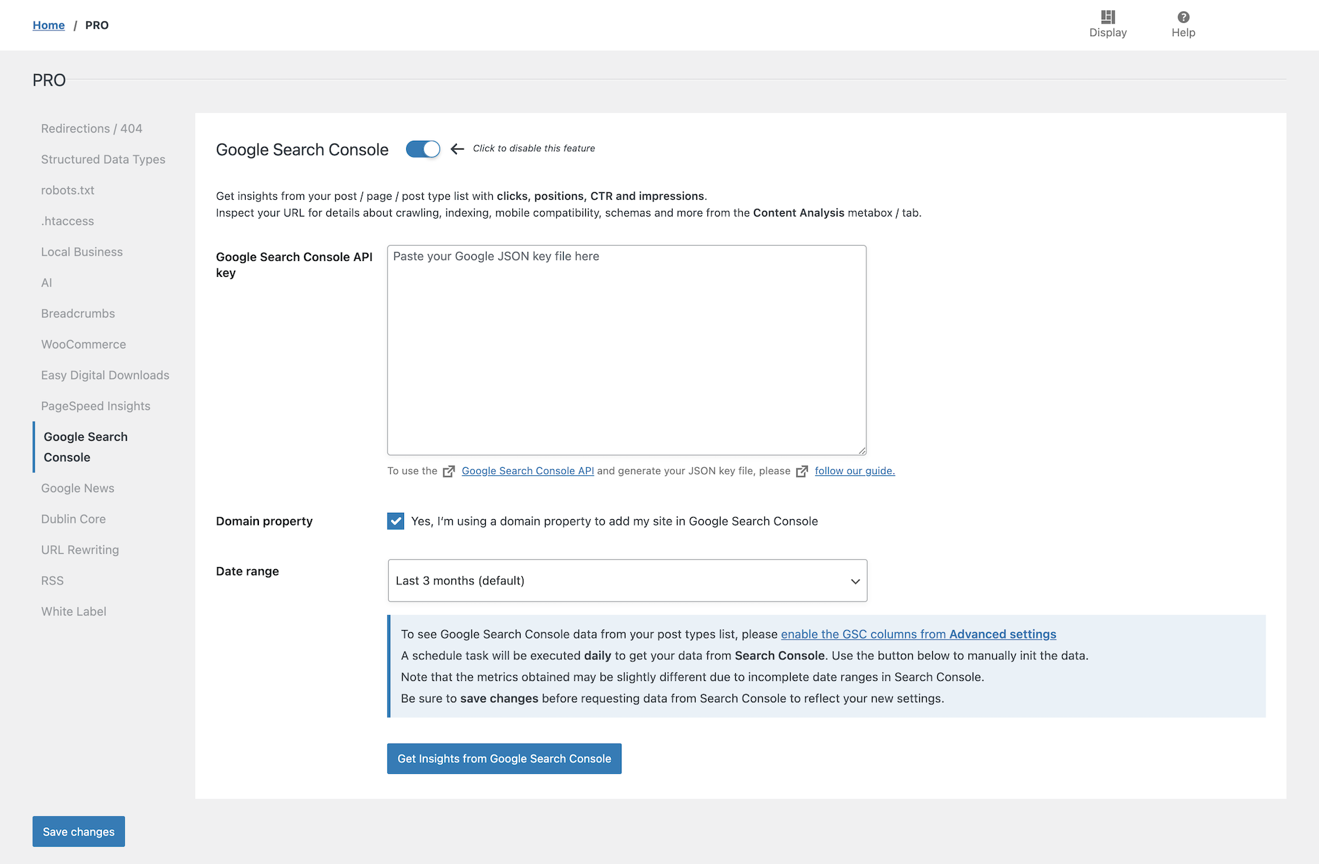 Intégration Google Search Console - SEOPress PRO