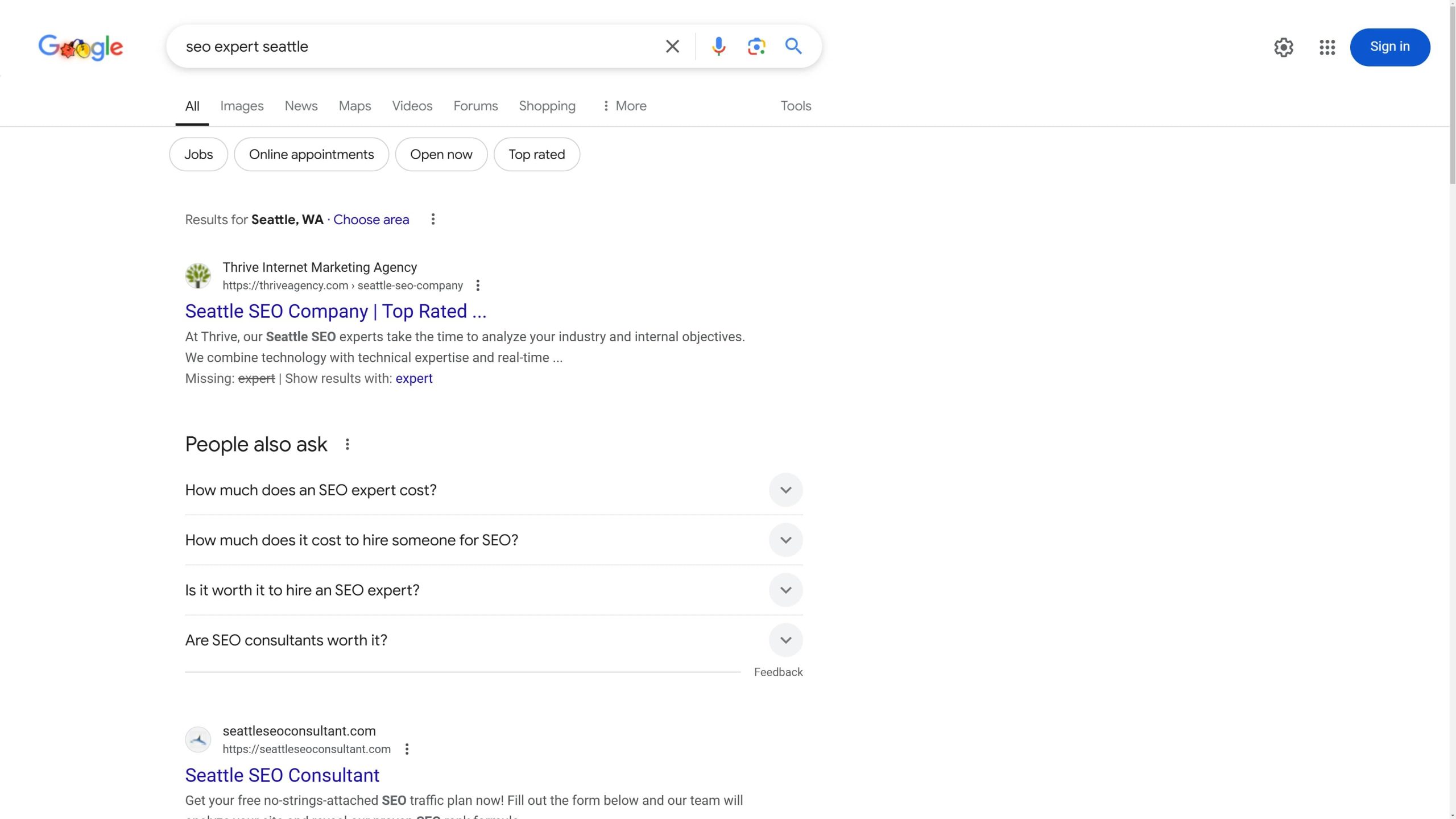 Search results for SEO expert Seattle
